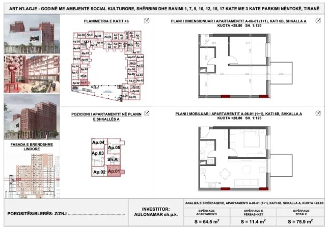 Shitet, Apartament 1+1 në Kompleksin “Art N’Lagje” – Tiranë