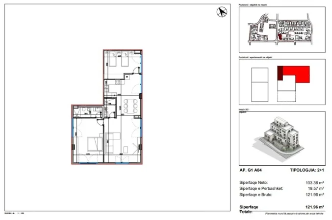 Vlore, shitet apartament 2+1+Ballkon Kati 1, 121 m² 341.488 € (DHERMI)