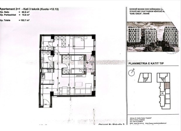 SHITET, APARTAMENT 2+1, BULEVARDI I RI, CMIMI/m2