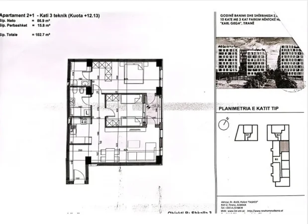 SHITET, APARTAMENT 2+1, BULEVARDI I RI, CMIMI/m2