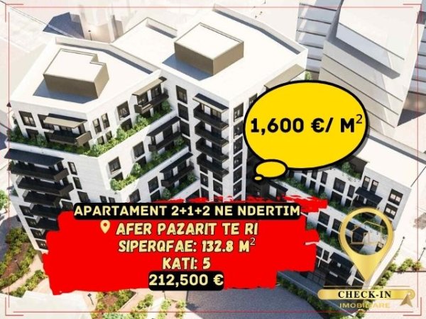 Tirane, shitet apartament 2+1+A+BLK Kati 5, 133 m² 1.600 Euro/m2 (Pazari i Ri)
