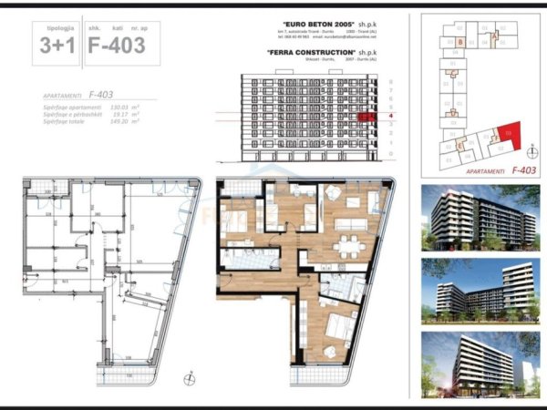 Tirane, shitet apartament 3+1+2+Ballkon Kati 4, 149 m² 270.000 € (Don Bosko)