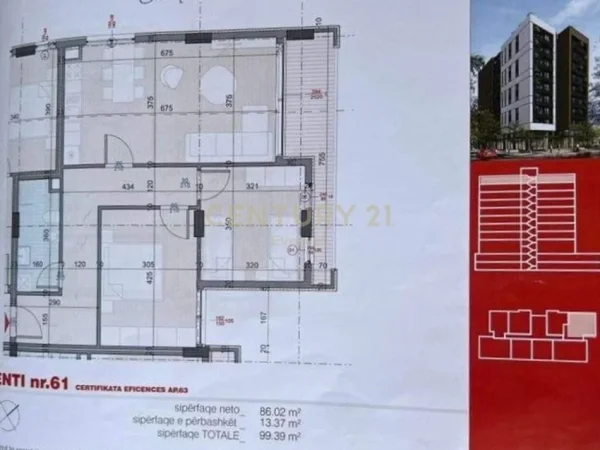 Tirane, shes apartament 1+1 Kati 8, 99 m² 139.500 € (Ish Fusha Aviacionit)
