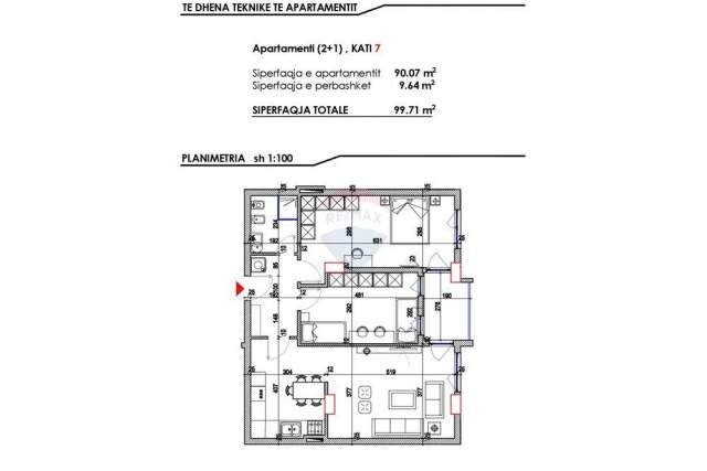 Tirane, shitet apartament 2+1+A+BLK Kati 7, 100 m² 65.000 Euro (Vore)