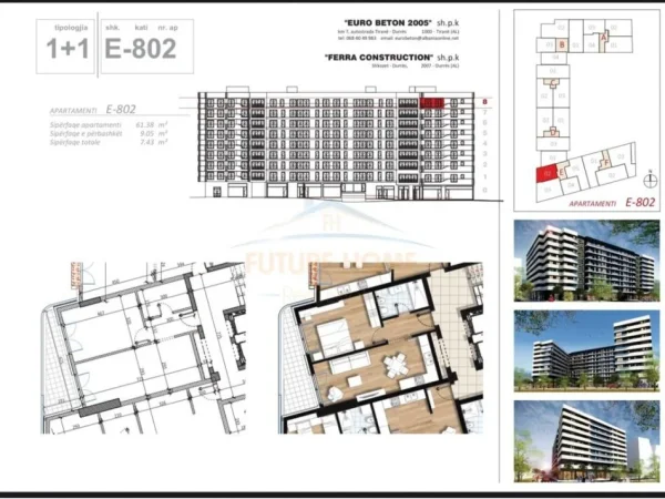 Tirane, shitet apartament 1+1 Kati 8, 70 m² 130.000 € (Kompleksi Paralel Living Don Bosko)