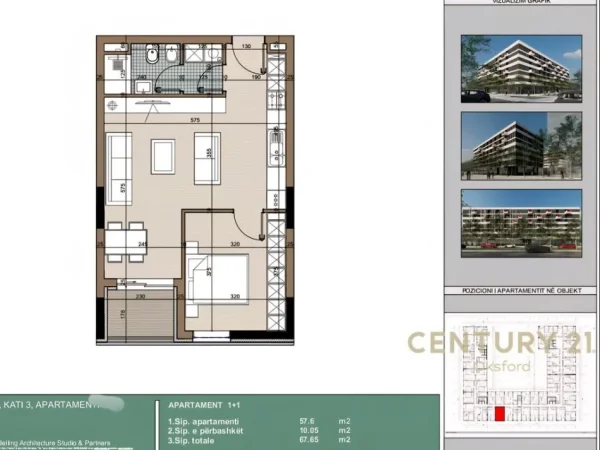 Tirane, jepet me qera apartament 1+1+Aneks+Ballkon Kati 3, 67 m² 50.300 € 