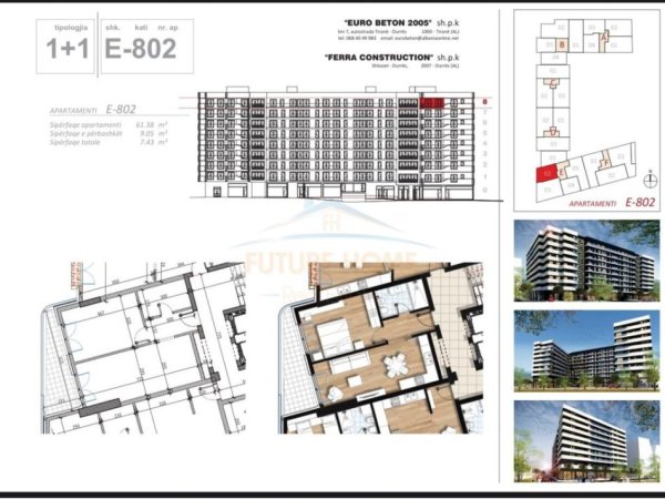 Tirane, shitet apartament 1+1+Ballkon Kati 8, 70 m² 130.000 € (Don Bosko)