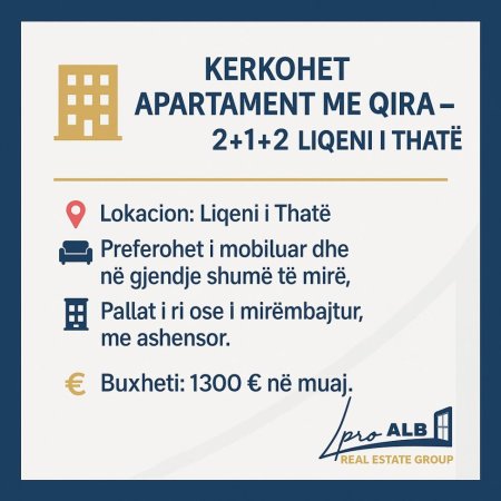 🏠KERKOHET APARTAMENT ME QIRA – 2+1+2 | LIQENI I THATË 🌊