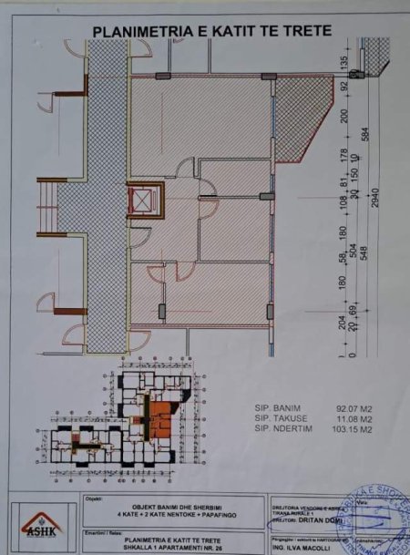 shitet apartament 2+1+BLK Kati 3, 104 m² 83.000 Euro (Fresku)