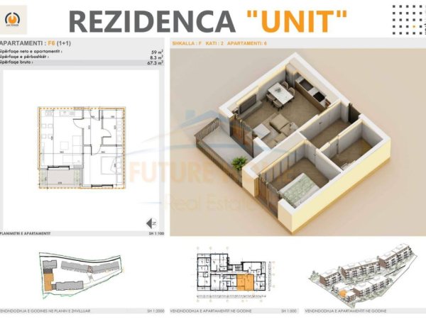 Tirane, shitet apartament 1+1+Ballkon Kati 2, 67 m² 141.300 € (UNIT RESIDENCE)