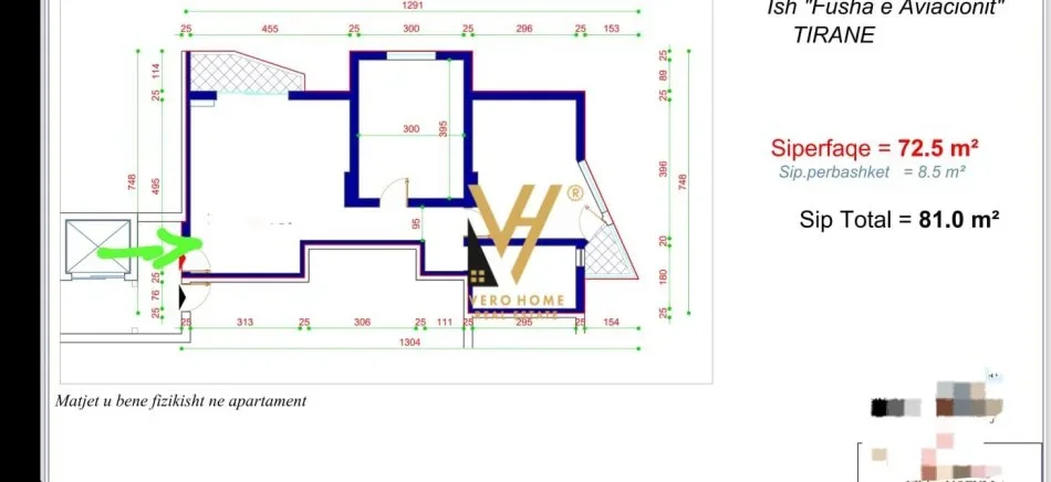 Tirane, shitet apartament 2+1+Ballkon Kati 5, 81 m² 165.000 € (ISH FUSHA E AVIACIONIT)