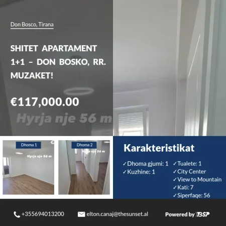 shitet apartament 1+1 Kati 7, 56 m² 117.000 € (Don Bosco)