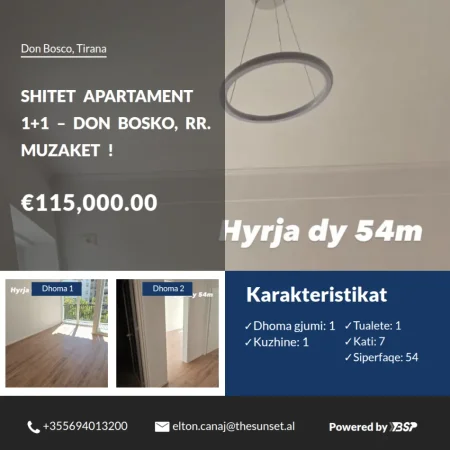 Tirane, shitet apartament 1+1 Kati 7, 54 m² 115.000 € (Don Bosko)