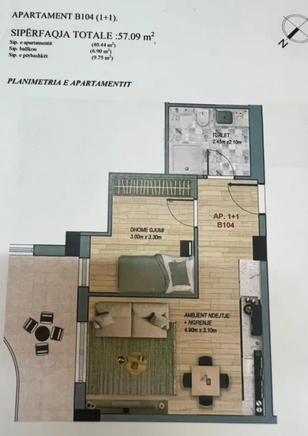 Shqiperi, shes apartament 1+1+Ballkon Kati 1, 57 m² 93.000 € (Qerret Kavaje)