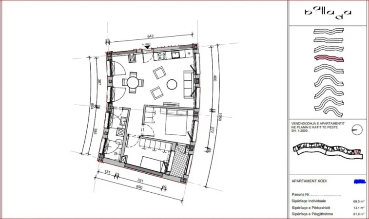 Tirane, shitet apartament 2+1+Ballkon Kati 3, 82 m² 131.000 €