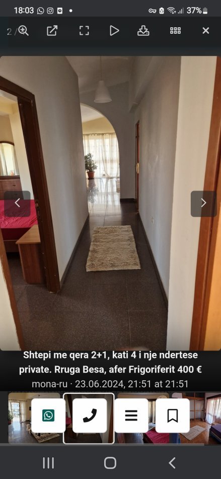 Tirane, jepet me qera apartament 2+1+Aneks+Ballkon Kati 3, 100 m² 500 € (Rruga Besa)