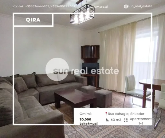 Shkoder, jepet me qera apartament 1+1+Ballkon Kati 2, 60 m² (RUS, AXHAGIQ)