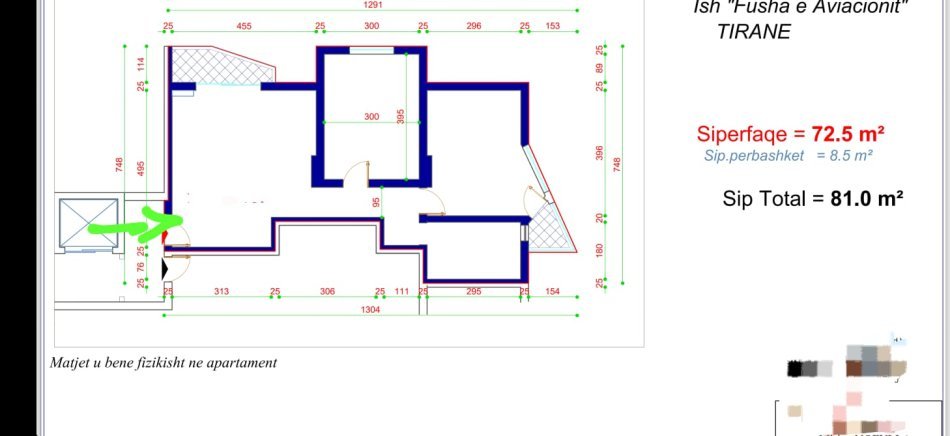 Tirane, shitet apartament 2+1+Ballkon Kati 5, 73 m² 165.000 € (Ish Fusha e Aviacionit)