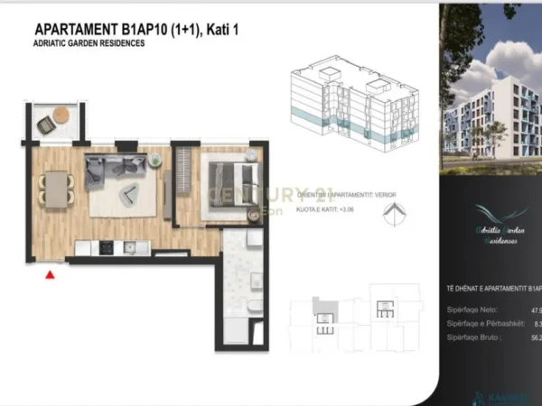 Durres, shitet apartament 1+1 Kati 1, 56 m² 75.924 € (Golem)