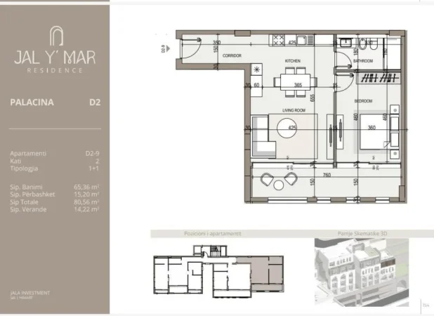 Vlore, shitet apartament 1+1+Ballkon Kati 2, 80 m² 314.800 € (HIMARE)