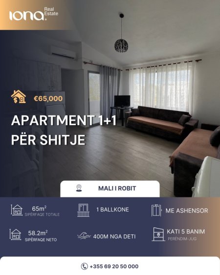 Mali Robit, shitet apartament 1+1 Kati 5, 65 m² 65.000 € 
