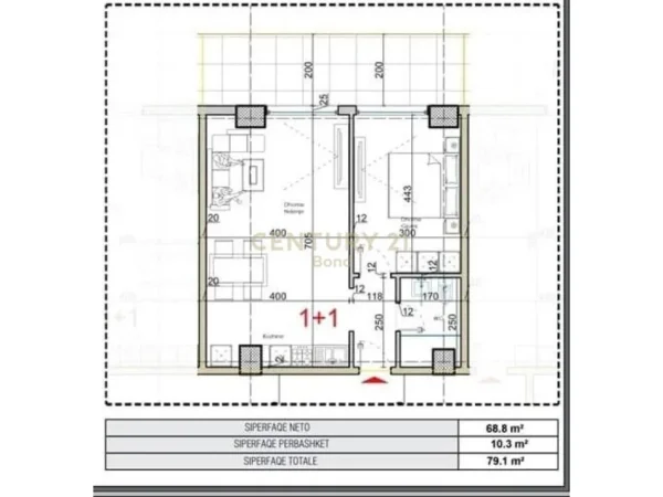Shkoder, shitet apartament 1+1+Ballkon Kati 7, 106.800 €