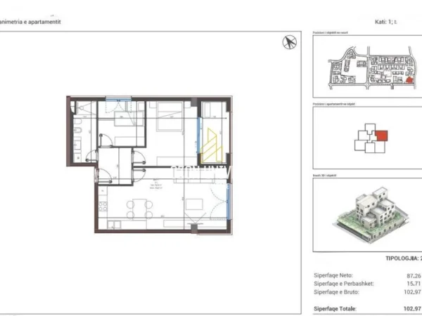 Vlore, shitet apartament 2+1+Ballkon Kati 1, 103 m² 272.871 € (Village Square, Dhërmi)