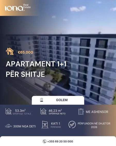 Golem, shitet apartament 1+1 , 53 m² 65.000 € 