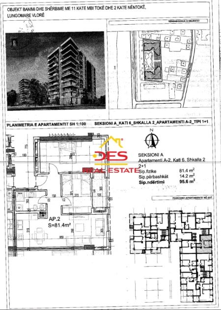 Vlore, shitet apartament 2+1+Ballkon Kati 6, 95 m² (Lungomare)