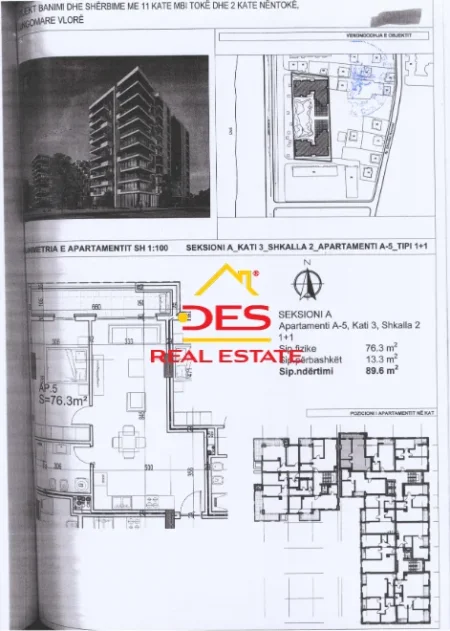 Vlore, shitet apartament 1+1+Ballkon Kati 3, 89 m² (Rruga Murat Tërbaçi)
