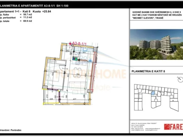 Tirane, shitet apartament 1+1+Ballkon Kati 8, 70 m² 79.100 € (Paskuqan)