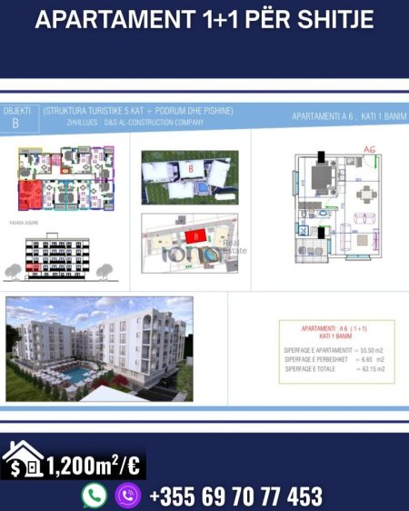 Golem, shitet apartament 1+1 Kati 1, 62 m² 74.580 € (350m Distanc Nga Deti)