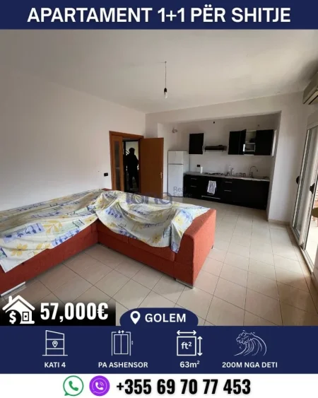 Golem, shitet apartament 1+1 Kati 4, 63 m² 57.000 € (200m Distanc nga deti)