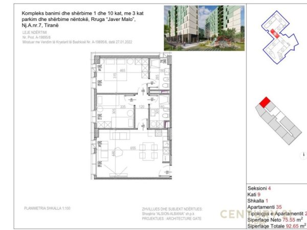 Tirane, shitet apartament 2+1 Kati 9, 92 m² 185.300 € (RIVERSIDE RESIDENCE)