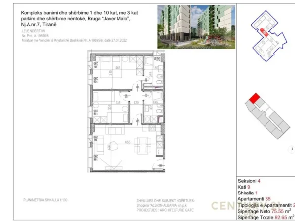 Tirane, shitet apartament 2+1+Aneks+Ballkon Kati 9, 92 m² 185.300 € (Riverside Residence)