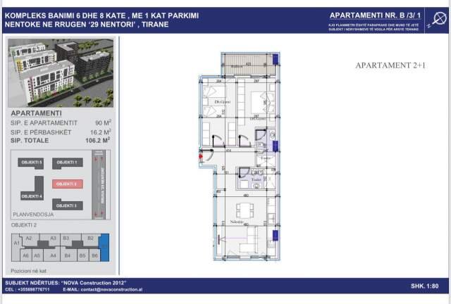 Tirane, shitet apartament 2+1+A+BLK Kati 3, 106 m² 115.000 Euro (Rruga Dritan Hoxha)