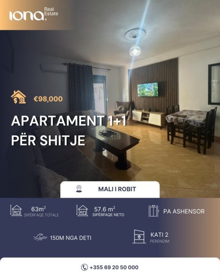 Mali Robit, shitet apartament 1+1 Kati 2, 63 m² 98.000 € 