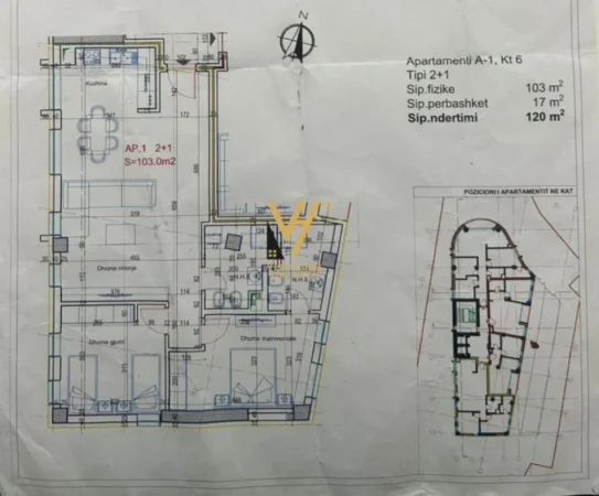 Tirane, jepet me qera apartament 2+1+Ballkon Kati 6, 120 m² 192.000 € (ALI DEMI)