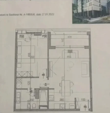 Tirane, shes apartament 1+1+Ballkon Kati 5, 91 m² (Riverside Residence)