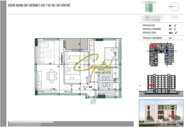 Tirane, shitet apartament 2+1 Kati 2, 100 m² 121.000 € (PASKUQAN)