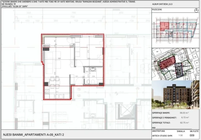 Tirane, shes apartament 1+1+Ballkon Kati 2, 62 m² 116.000 € (Rruga Siri Kodra)