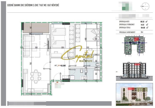 Tirane, shitet apartament 2+1 Kati 6, 104 m² 126.000 € (PASKUQAN)