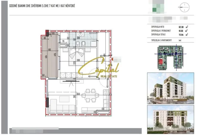 Tirane, shitet apartament 1+1 Kati 6, 72 m² (PASKUQAN)