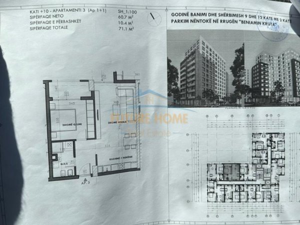 Tirane, shitet apartament 1+1 Kati 10, 71 m² 110.200 € (Rruga Beiamin Kruta)