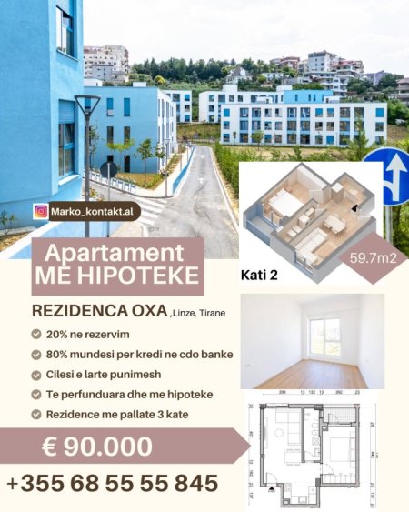 Tirane, shitet apartament 1+1+Ballkon Kati 2, 60 m² 90.000 € (Dalip Topi)