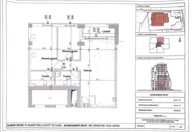 Elbasan, shes apartament 2+1 Kati 1, 92 m² 73.600 Euro (Vefkije Todri)