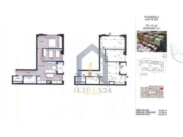 Tirane, shitet apartament 2+1+Ballkon Kati 8, 106 m² 159.079 € (Porcelan Splendor Residence)