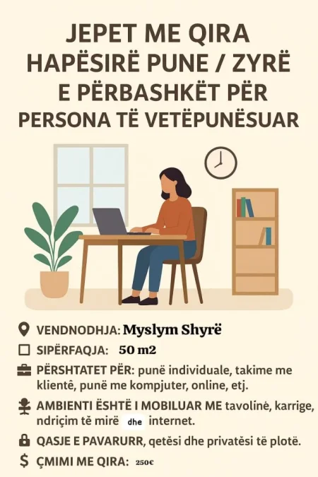 Tirane, jepet me qera zyre Kati 2, 50 m² 250 € (Myslym Shyre)