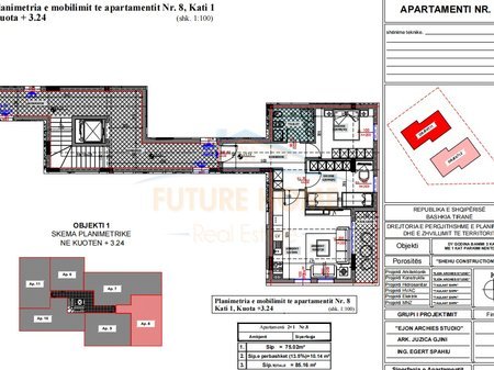 Tirane, shitet apartament 2+1 Kati 1, 85 m² 140.514 € 