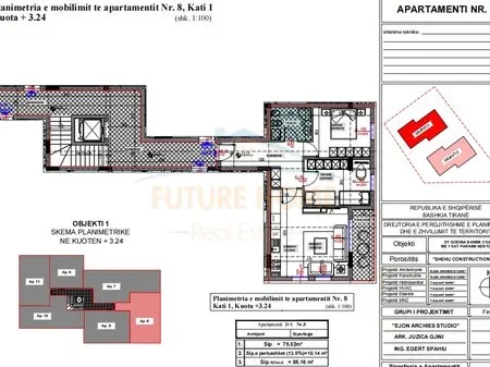 Tirane, shitet apartament 2+1 Kati 1, 85 m² 140.514 € 